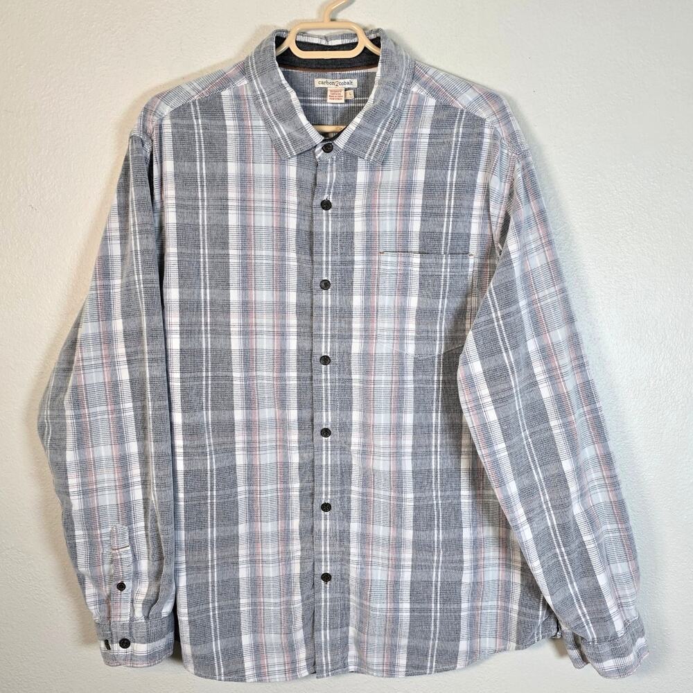 Carbon2Cobalt Micro Corduroy Shirt Men's L Black White Red Plaid Casual Winter